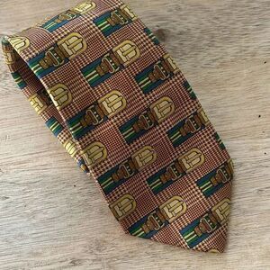 Harrods vintage tie with belt design gold blue 100% silk made in England